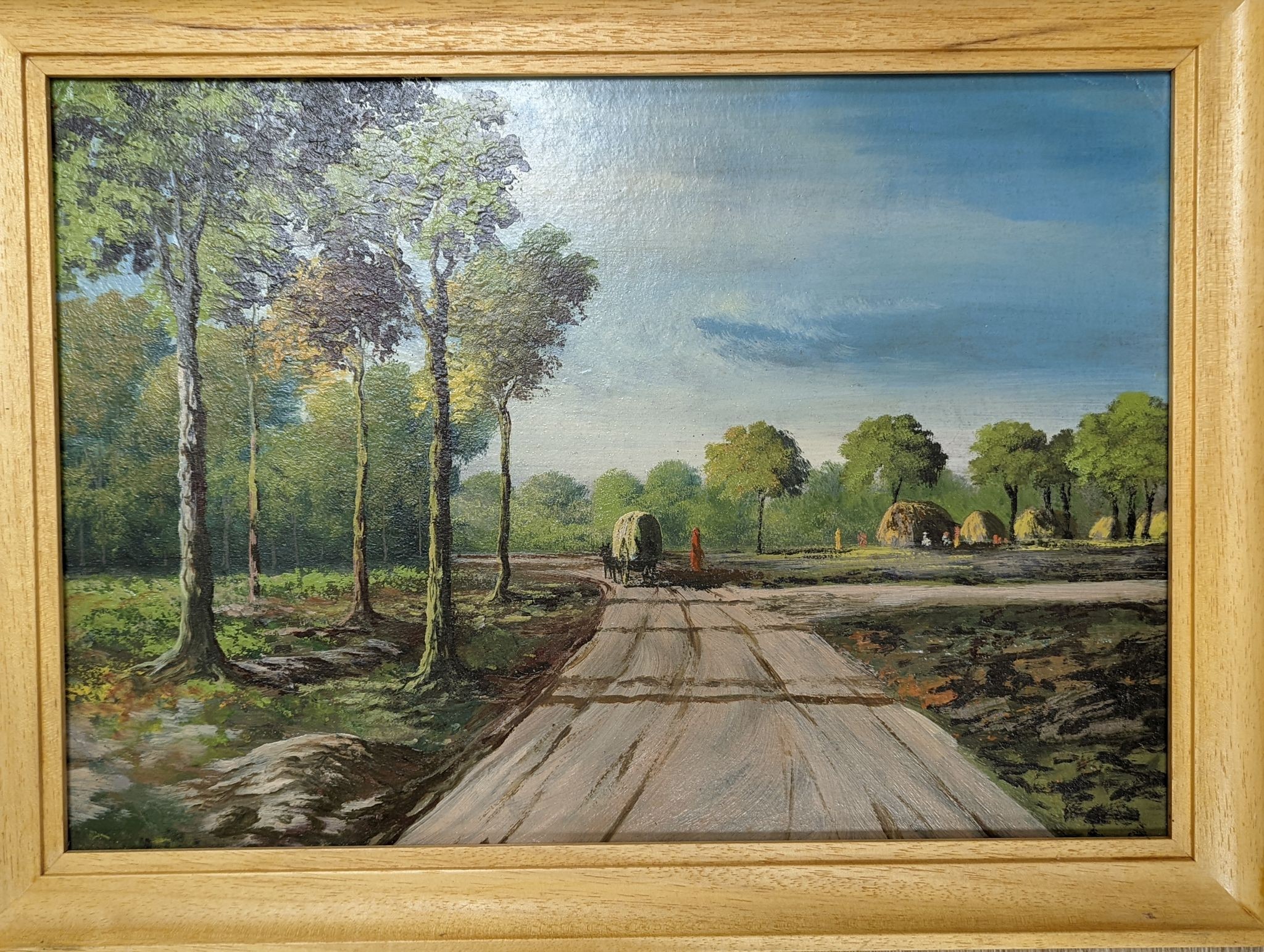 Early 20th century Indian School, four oils on card, Rustic landscapes, largest 31 x 45cm